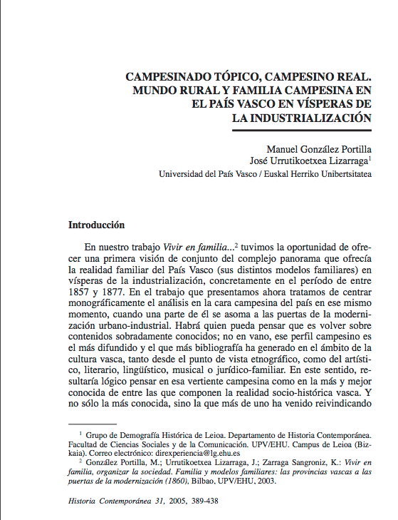 Campesinado tópico campesino real. Mundo rural y familia campesina en el País Vasco en vísperas de la industrialización - 2020ko otsaileko proposamenak