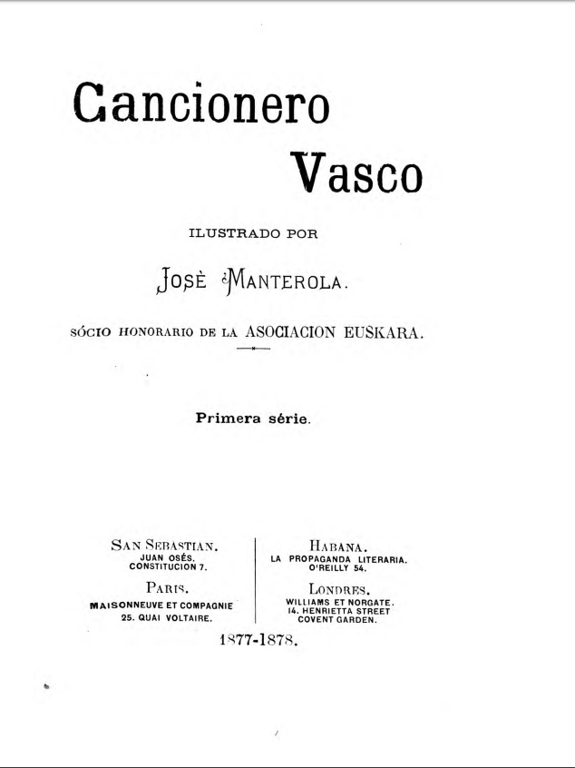 Cancionero vasco poesías en la lengua euskara - 2020ko martxoko proposamenak