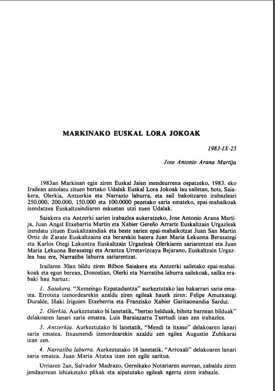 Markinako Euskal Lora Jokoak - 2020ko martxoko proposamenak