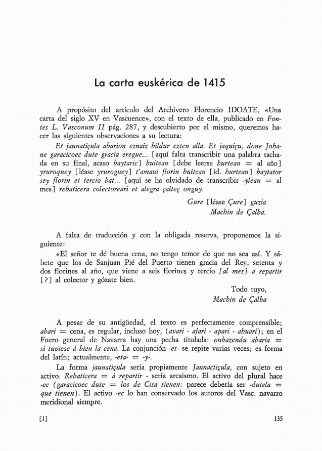 La carta euskérica de 1415 - 2020ko apirileko proposamenak